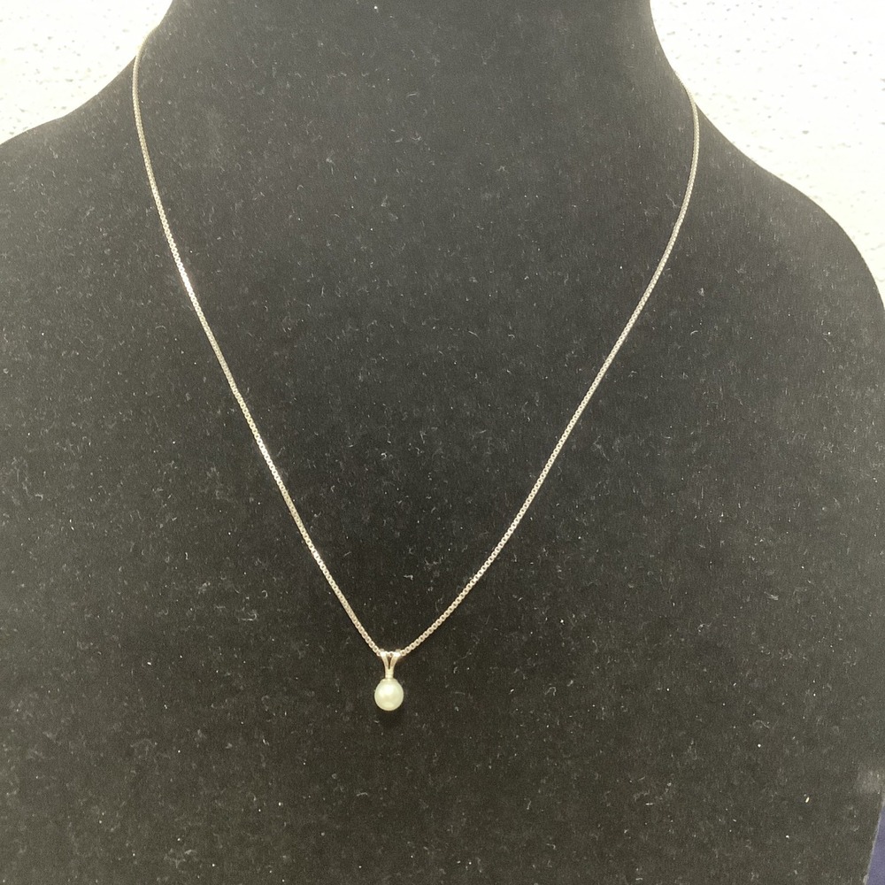 Vintage 925 Italy Signed Sterling Silver Freshwater Pearl Pendant Necklace 18”
